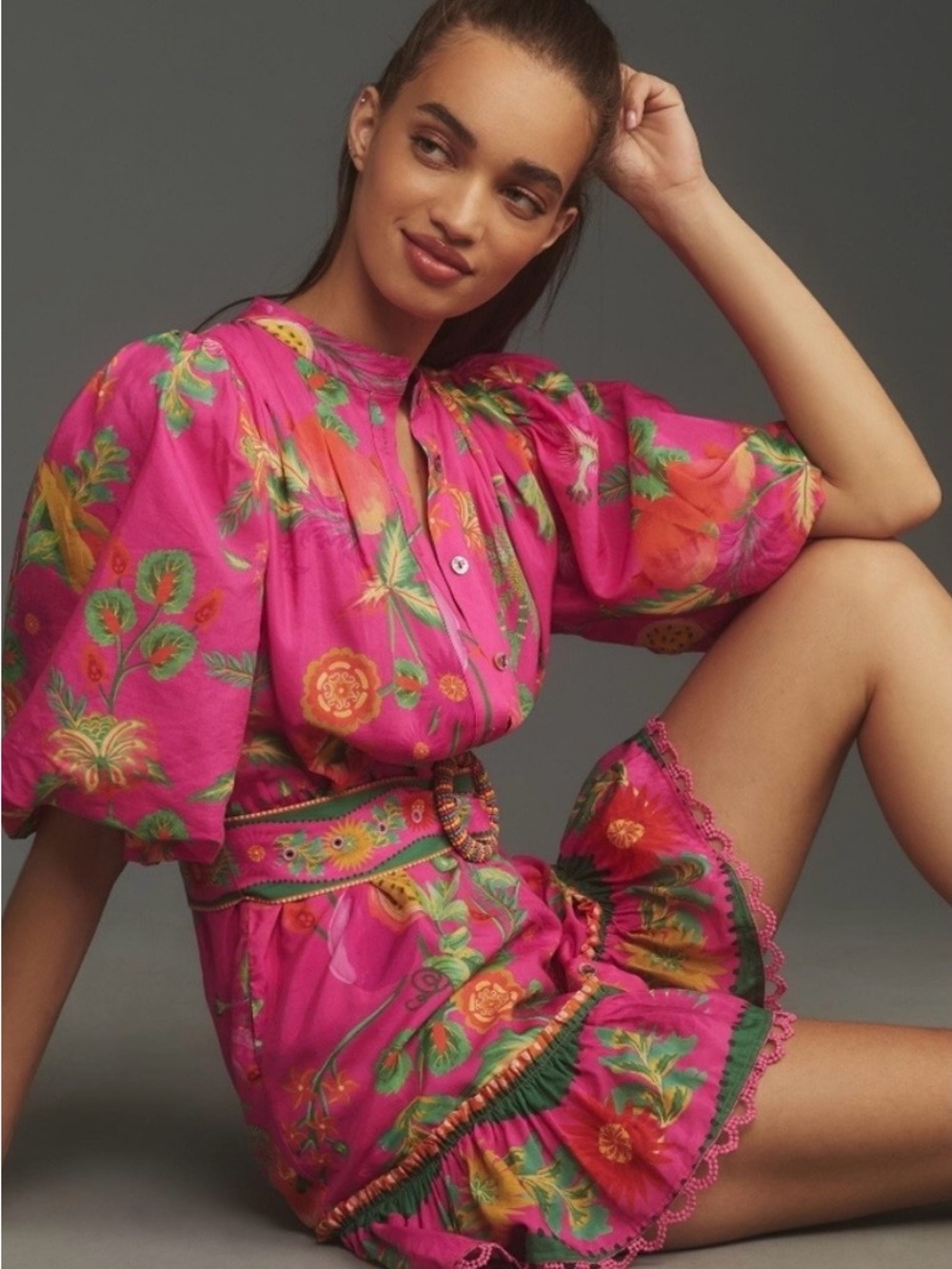 FARM Rio Delicate Fruit Garden Pink Floral Mini Dress - Picture 2 of 15